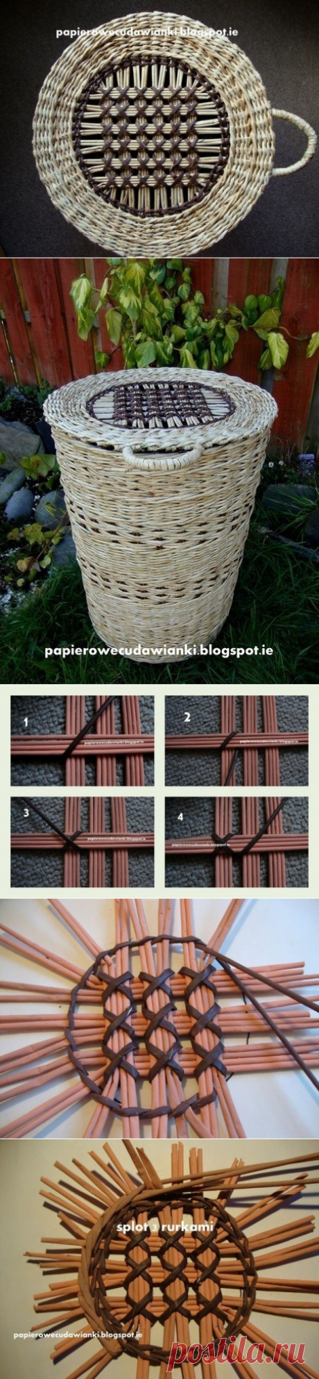 Плетение из газет. Узор для крышки круглой корзинки