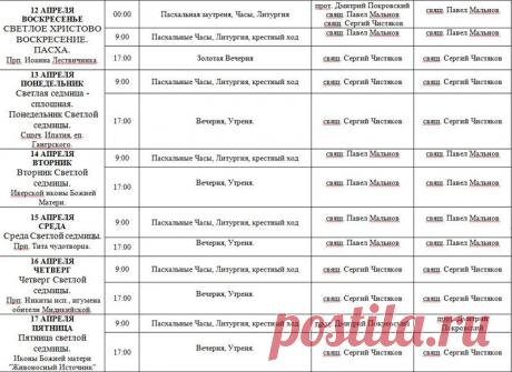 Расписание служб