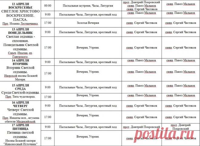 Расписание служб
