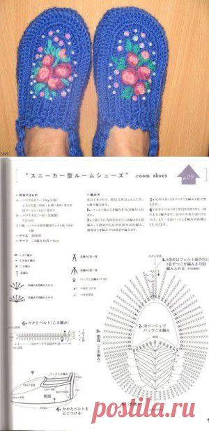 Вязаные крючком тапочки по схеме. Урок вязания крючком | Все о рукоделии: схемы, мастер классы, идеи на сайте labhousehold.com