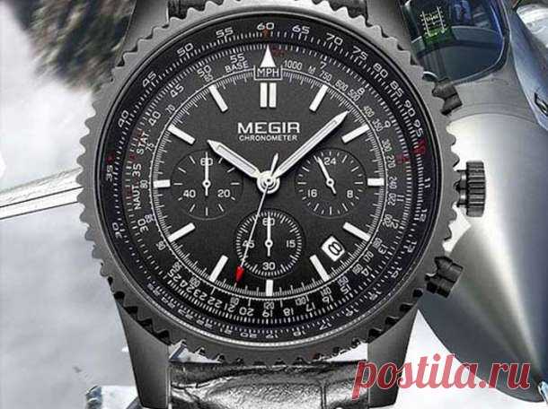 Часы мужские кварцевые Megir Aviator с функциональными хронографами