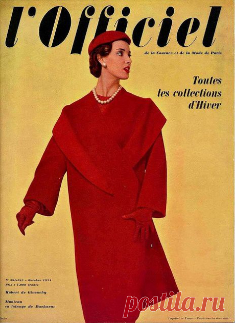 19-12-11 Coat by Hubert de Givenchy, L'Officiel Oct. 1954    Photo by Philippe Pottier