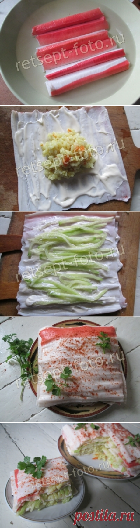 Закусочный торт из крабовых палочек