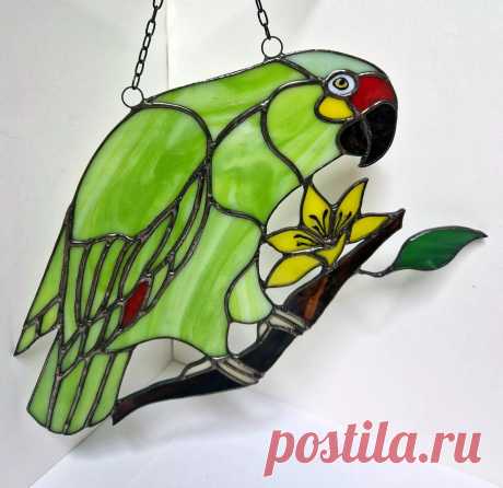 Stained Glass Green Parrot Suncatcher Bird Pendant Wall Window Hangings Art Deco | eBay
