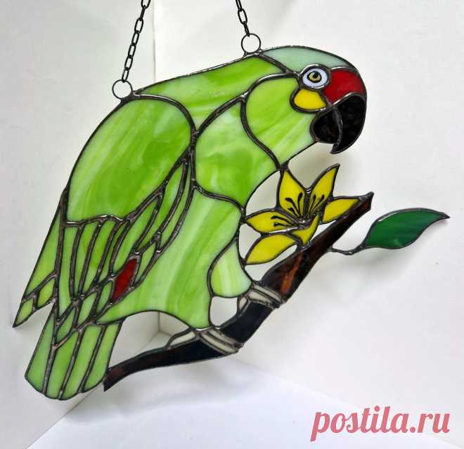 Stained Glass Green Parrot Suncatcher Bird Pendant Wall Window Hangings Art Deco | eBay