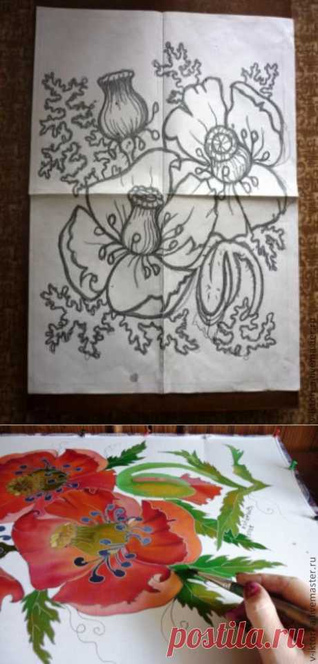 КрасныеКрасные  маки на тёмном.МК .холодный батик от Виктории Игнатовой(Ляху) - Ярмарка Мастеров - ручная работа, handmade
