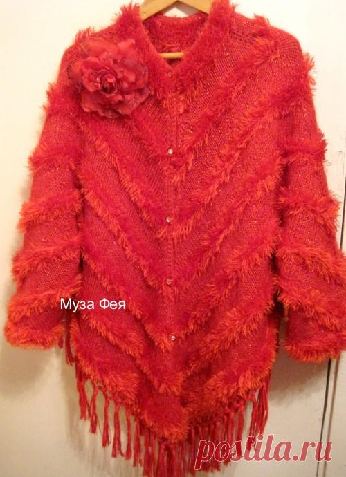 Пончо - "чайка" с рукавами спицами -2.