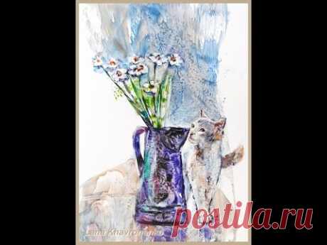 Картина "Ромашки". Энкаустика (encaustic). Процесс