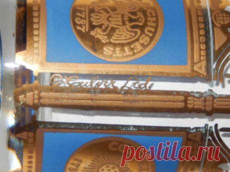 8 Vintage RARE Culver Mid Century Glasses Blue Gold Eagle Massachusetts Coin Set | eBay