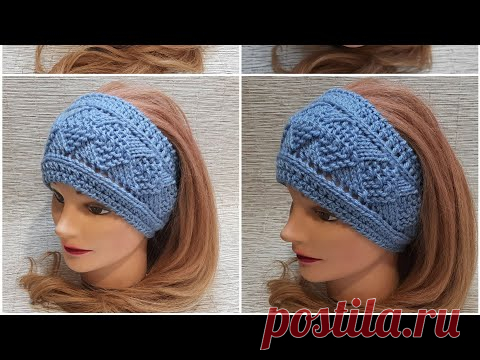 Повязка спицы+крючок простым узором❤
