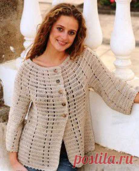 Жакет с рукавами 3/4 | Вязание крючком, схемы вязания, бесплатное вязание крючком