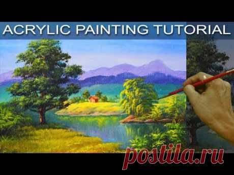 The Big oak Tree Beside The River in Step by Step Easy Acrylic Painting Tutorial by JM Lisondra