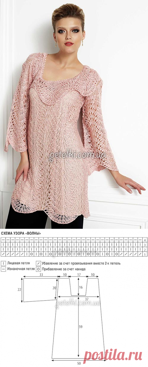 Нарядная туника для любой фигуры. Описание, схема вязания