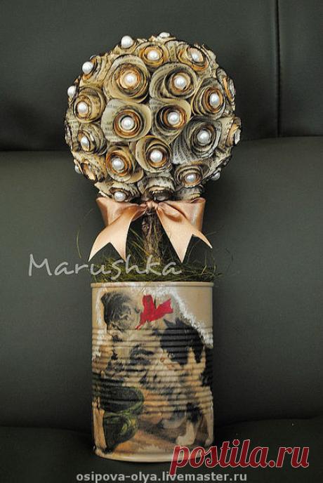 Купить топиарий &quot;винтажные котейки&quot; - топиарий, топиарий дерево счастья, оригинальный подарок