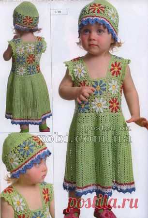 детское платье и шапочка, вязаные крючком » Домашняя кулинария и ручная работа