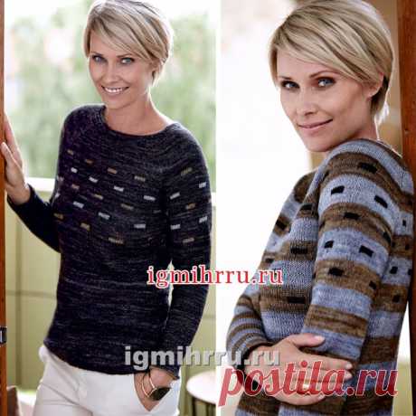 Вязание для женщин. Двусторонний пуловер с графическим узором спицами
