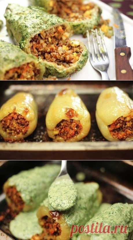 Перец, фаршированный сыром и гречкой