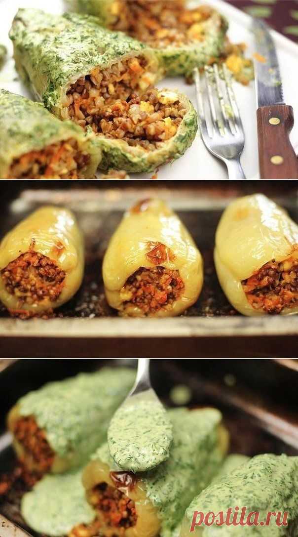Перец, фаршированный сыром и гречкой