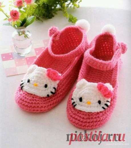 Вязаные тапочки Hello Kitty » Ниткой - вязаные вещи для вашего дома, вязание крючком, вязание спицами, схемы вязания