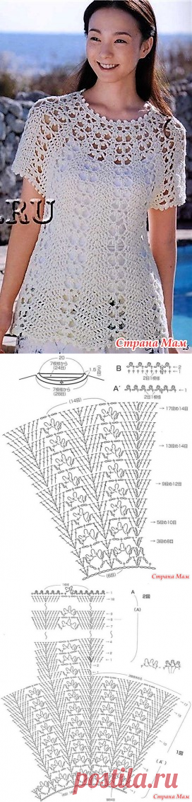 . Белая ажурная туника с круглой кокеткой. - Все в ажуре... (вязание крючком) - Страна Мам