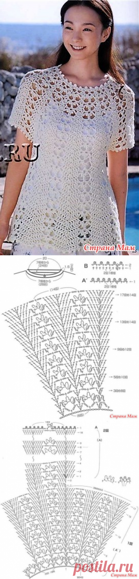 . Белая ажурная туника с круглой кокеткой. - Все в ажуре... (вязание крючком) - Страна Мам