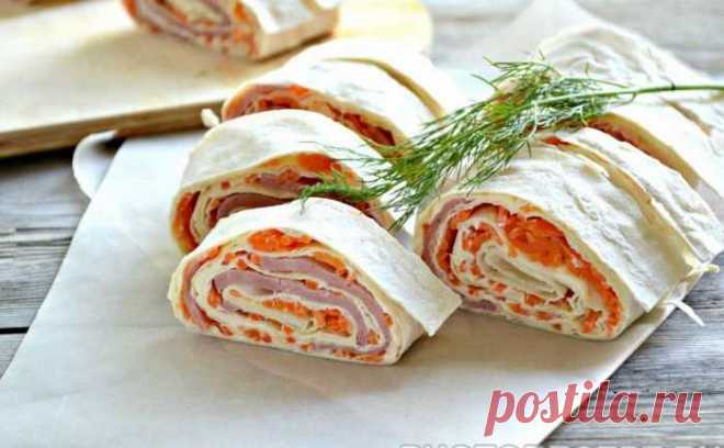Рулет из лаваша с ветчиной и сыром — ДОМАШНИЕ