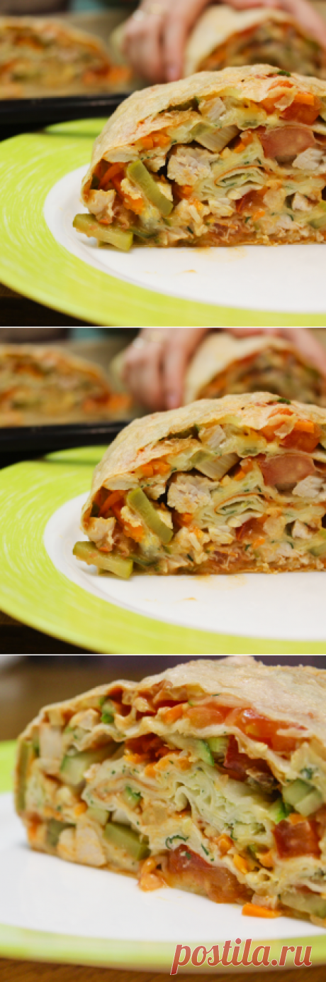 Гигантский горячий рулет из лаваша с курицей, овощами и сыром - Простые рецепты Овкусе.ру