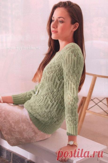 Нежный пастельный ажурный пуловер на спицах - Вязание - Моя копилочка