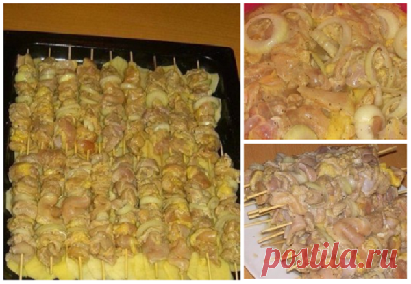 Маринованный куриный шашлык с картошкой, приготовленный в духовке