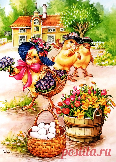 Винтажные открытки с петухами.