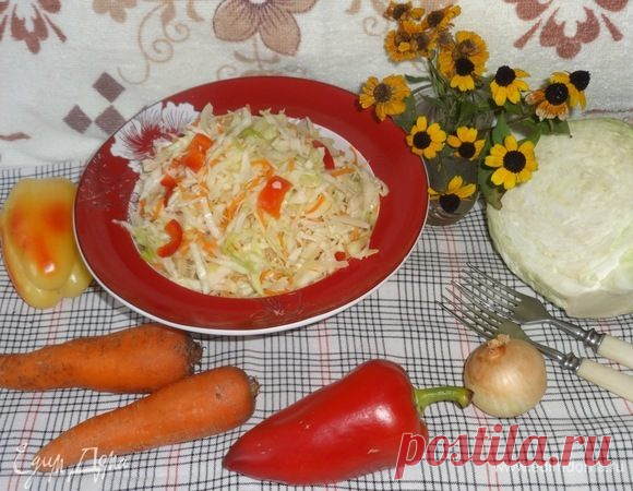 Капустный салат. Ингредиенты: капуста белокочанная, лук репчатый, морковь
