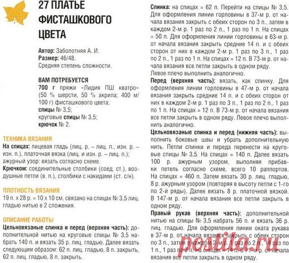 Теплое платье фисташкового цвета (вязание спицами)