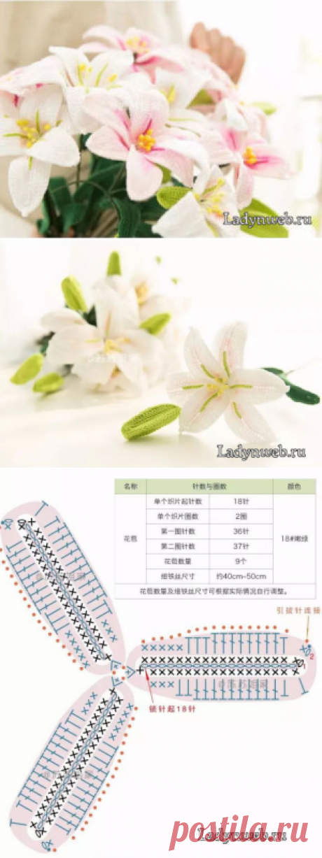 Лилия крючком схема и описание | Ladynweb.ru Подробные схемы вязания