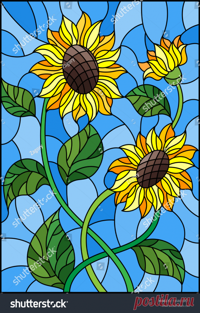 Стоковая векторная графика «Illustration Stained Glass Style Bouquet Sunflowers» (без лицензионных платежей), 1068699671: Shutterstock