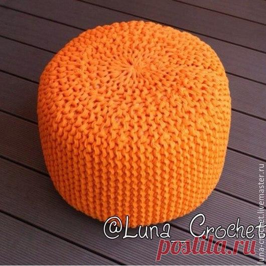 Купить вязаный пуфик - разноцветный, ковер ручной работы, коврик ручной работы, коврик вязаный