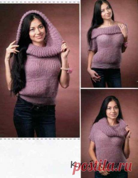 Топ с объемным воротником. Схемы вязания топа спицами бесплатно