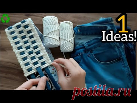 Making a basket with❤️🥰 jeans and macrame rope🌹 do it yourself