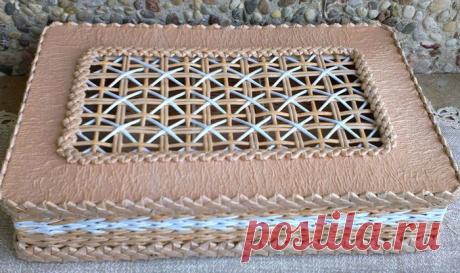 Плетение из газет. Мастер-класс на крышку с цветным узором из трубочек.
