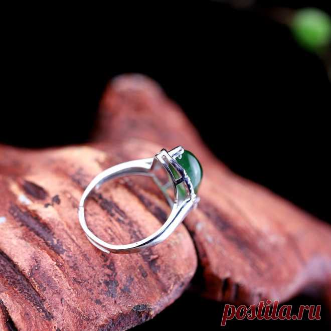 Statement Rings-Green Hetian jade Open ring 925 Silver | Etsy