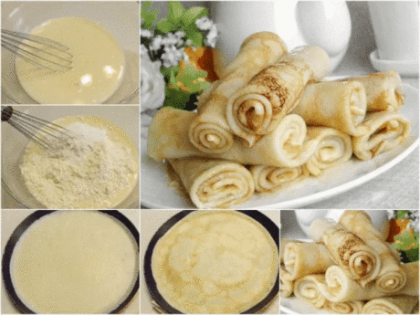 Вкуснейшие тонкие блинчики
Ингредиенты: 
Молоко — 500 мл 
Крахмал — 4 ст. л. (без горки) 
Мука пшеничная высшего сорта — 4 ст. л. (с горкой) 
Яйцо — 3–4 шт. 
Соль — 1 щепотка 
Сахар — 2–3 ст. л. 
Ванильный сахар — 1 пакетик 
Масло рафинированное — 2–3 ст. л. 
Приготовление: 
1. Подготовьте продукты для блинчиков. Если яйца крупные, то трех будет достаточно, если мелкие — добавьте еще одно. 
2. Смешайте венчиком молоко со щепоткой соли, сахаром, ванильным сахаром и яйцами. 
3. Добавьте муку и