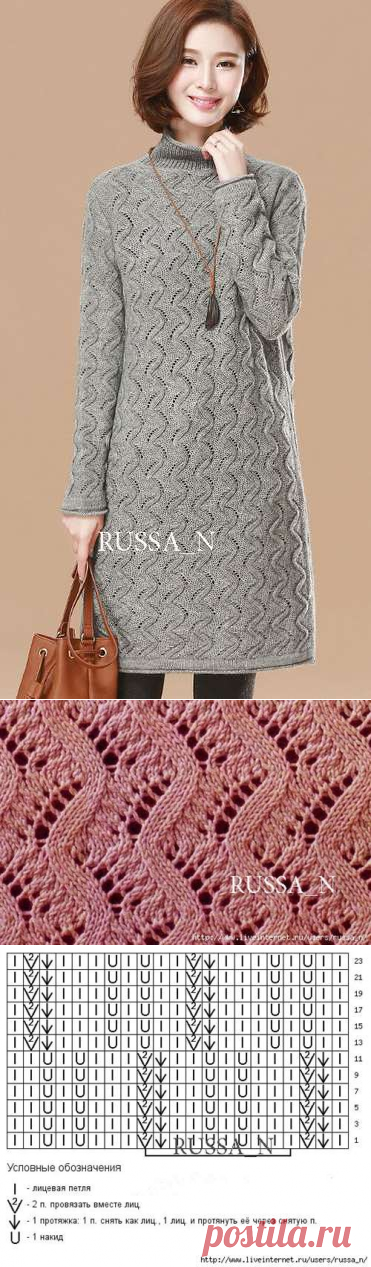 Красивый ажур спицами. Платье.