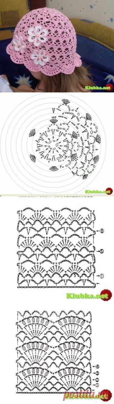 Ажурная панамка крючком, схема