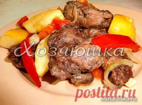 Хозяюшка. Кушать подано! - Куриная печенка с красным перцем и яблоками