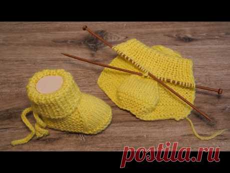 Легкие пинетки на двух спицах 🌝 Baby booties knitting pattern