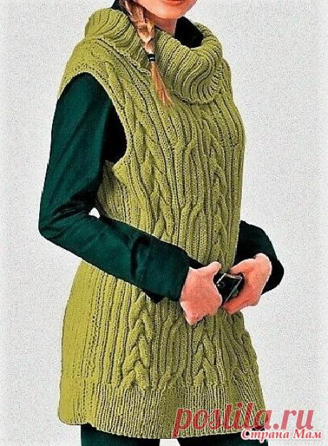 Теплая безрукавка с воротом и узором "косы". Спицы. - ВЯЗАНАЯ МОДА+ ДЛЯ НЕМОДЕЛЬНЫХ ДАМ - Страна Мам