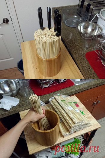 ПОДСТАВКА ДЛЯ НОЖЕЙ !!!  **Нужно: бамбук/палочки, дерев/глиняная ёмкость. *Ножи продаются сразу с подставками. Они удобны, имея разъемы. Но есть и недостатки: ножны для лезвий не  удобно мыть и очищать от крошек и грязи. *Решим данную проблему сами!