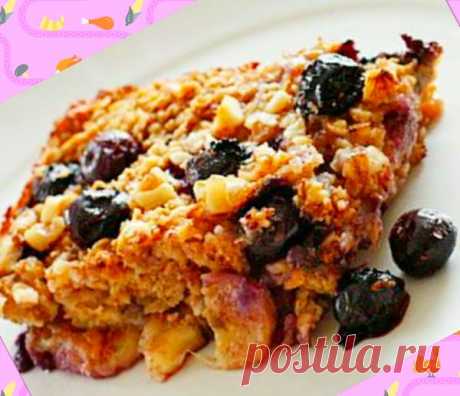 Полезный, вкусный и несложный овсяный пирог с бананами и ягодами | Вкусные рецепты