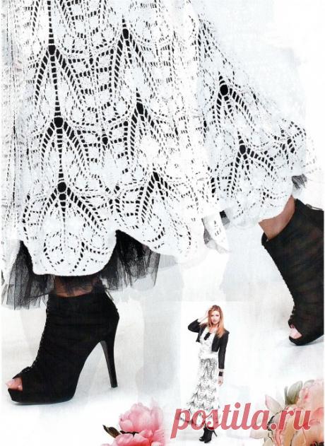 Красивая кружевная юбка спицами.
