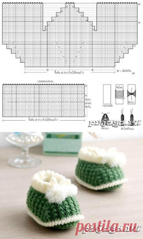 Зеленые пинетки спицами