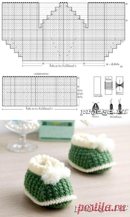 Зеленые пинетки спицами